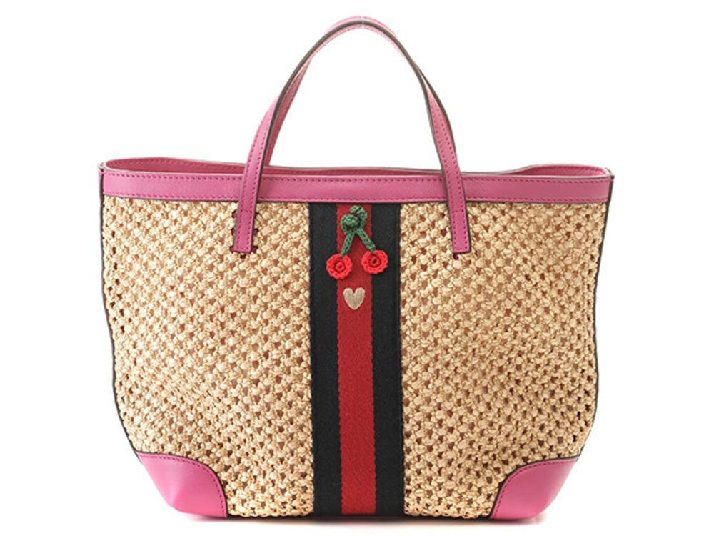 Gucci Cherry Red Tote Bag Leather Beige Cream Purple